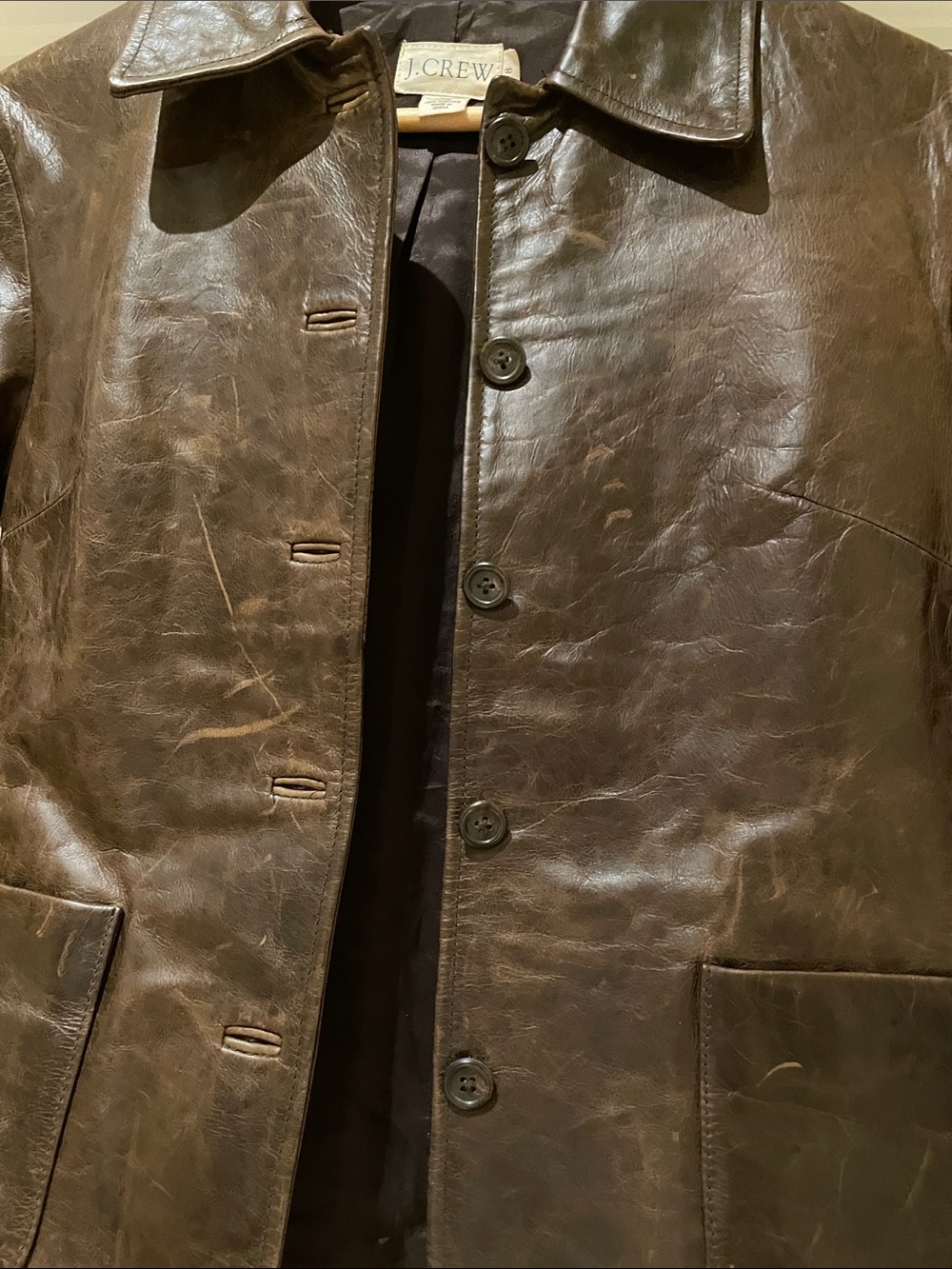 J. Crew Brown Leather Jacket Heritage Boxy Minimalist 90s Transitional 8 - Picture 4 of 6